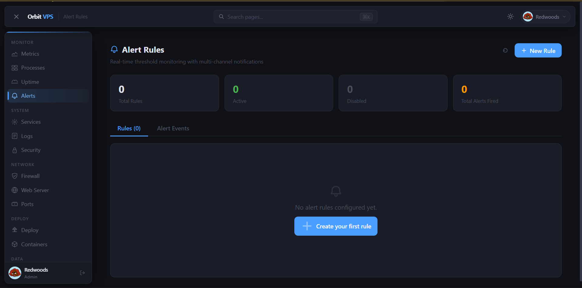 Orbit VPS — Alert Rules page